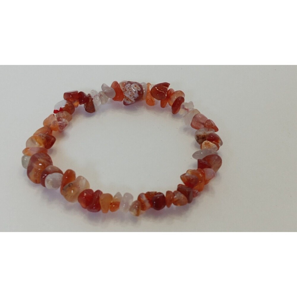 CARNELIAN AGATE CHIP GEMSTONE GEM STONE NATURAL BEADS STRETCH BRACELET - Picture 4 of 6